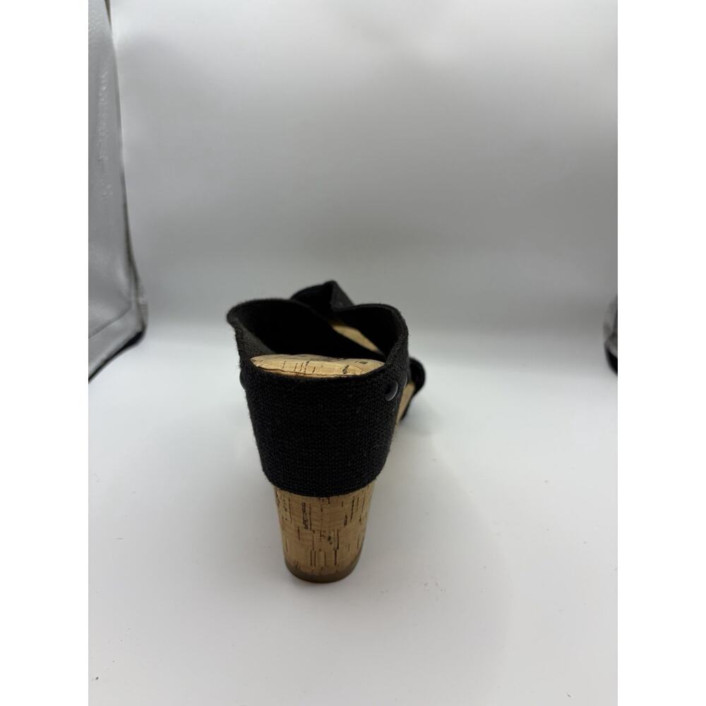 Lucky Brand Cork Wedge Sandals Womens 9 Black Canvas Criss Cross Slide Shoes - Picture 9 of 11